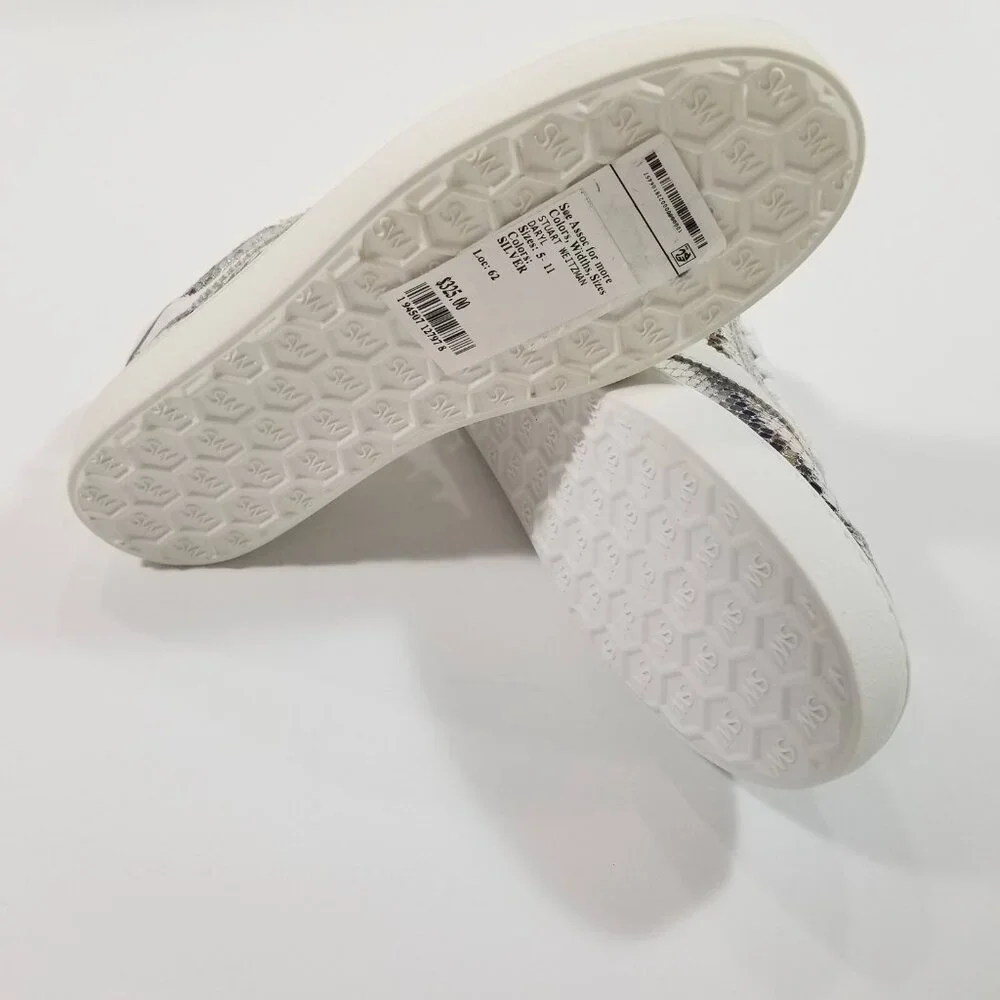 Stuart Weitzman Shoes Womens Size 5 Silver Daryl Metallic Snake Leather Sneakers